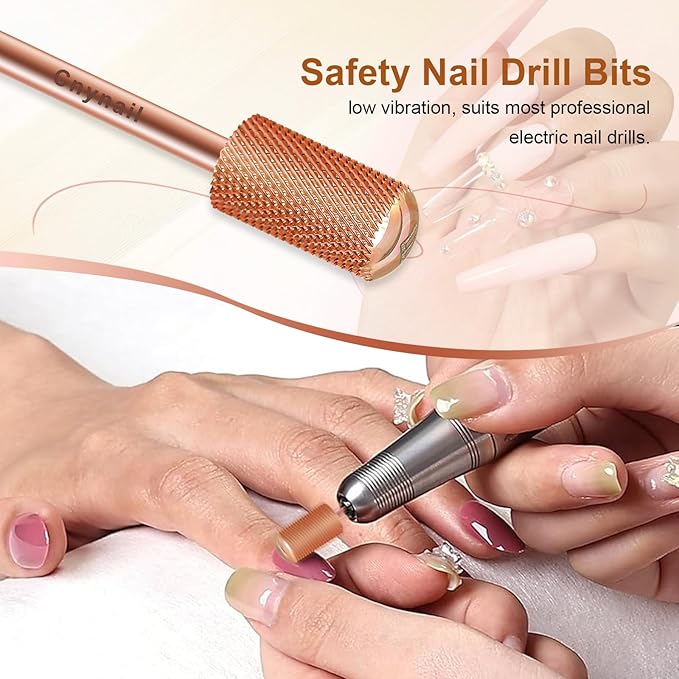 3/32" Large Barrel Smooth Round Top Tungsten Carbide Nail Drill Bit Safety Bit for Gel & Acrylic Removal, 2-Way Rotating Efile Tip, Salon Electric File Accessory (F Grit, Rose Gold)