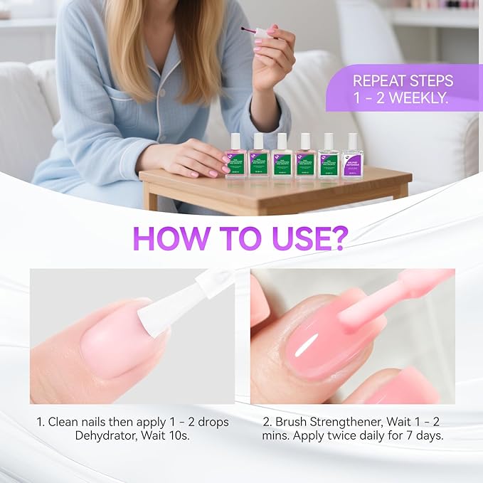 Gelike EC Nail Strengthener Dehydrator Set : Milky Pink 2-in-1 15ml Repair Kit for Weak Damaged Nails - Acid-Free Prep Protein Formula - Salon & Home Use for DIYers Sensitive Skin