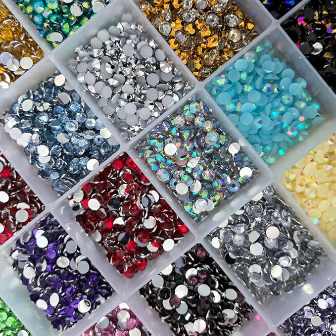 10000Pcs Nail Art Rhinestones, BetterJonny 42 Colors 4mm Round Nail Flatback Rainbow Gems Set AB Glitter Flat-Bottomed Rhinestone for Crafts Decoration and Jewelry Making