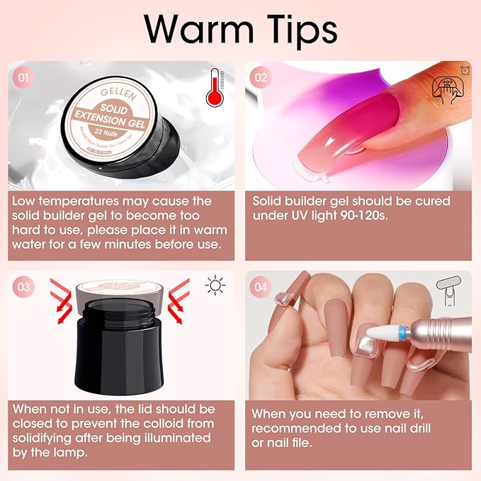 Gellen Nude Brown Solid Builder Gel for Nails, Non Sticky Buildergel for Extension Nails, 8 in 1 Multifunctional 3D Sculpting Gel for Nail Art