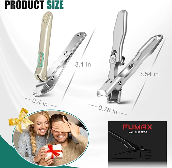 Nail Clippers for Men Thick Nails with Catcher, Upgraded Slanted Ingrown Toenail Clippers for Seniors, No Splash Fingernail Clipper with Wide Jaw Opening, Heavy Duty Nail Clipper for Thick Toenails