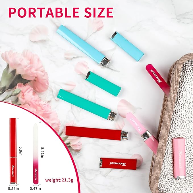 Crystal Nail Files, Double Sided 180/320 Grit, Case Included - Perfect for Natural Nails, Pedicure Use - Red
