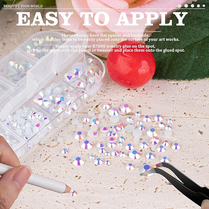 5000PCS Resin Rhinestones with Tweezers for Crafting, 2/3/4/5/6mm Flatback Jelly Rhinestones, 3 Box White AB Non Hotfix Crystal Gems for DIY Crafts Mugs Tumblers Clothes Makeup Nail