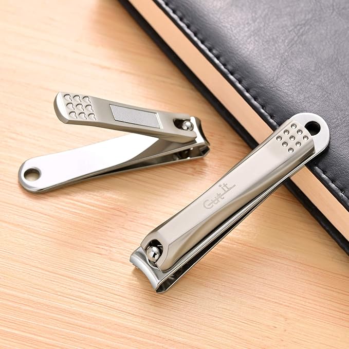 2Pcs Stainless Steel Fingernail Clipper W/Built-in Nail File, Ultra Sharpness & Sturdy Toenail Clipper Set for Men and Women, Washable