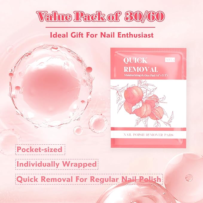 Nail Polish Remover Pads 30PCS Acetone Pads Individually Packaged Nail Polish Remover Wipes Quick Removal Travel-Friendly Wet Wipes