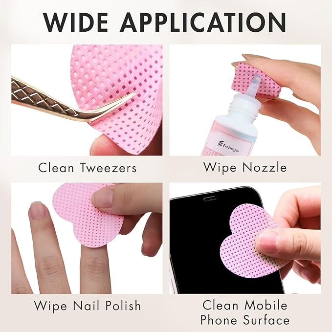 400 PCS Eyelash Extension Glue Wipes - Lint Free Non-Woven Fabric for Lash Extension Supplies and Nail Polish Remover (Pink)