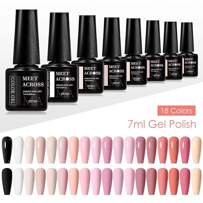 MEET ACROSS 18pcs Gel Nail Polish Set Soak Off UV LED Lamp Gel Nail Polish Kit (SET-1, 18pcs)