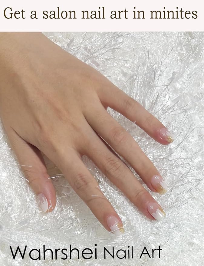Semi Cured Gel Nail Wraps, 20pcs UV Nail Stickers - White & Glitter