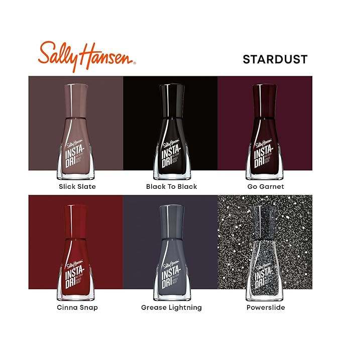 Sally Hansen Insta-Dri Nail Polish | Quick Dry, Long Lasting, Streak-Free Shine | Opaque, Glittery | 565 Powerslide | Black with White Glitter Nail Color