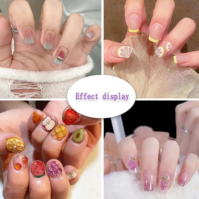 1 Sheets Summer Fruit Nail Art Stickers 5D Self-Adhesive Jelly Embossed Watermelon Grape Grapefruit Nail Decals Cute Pineapple Strawberry Cherry Nail Stickers for Women Girls Nails Decoration
