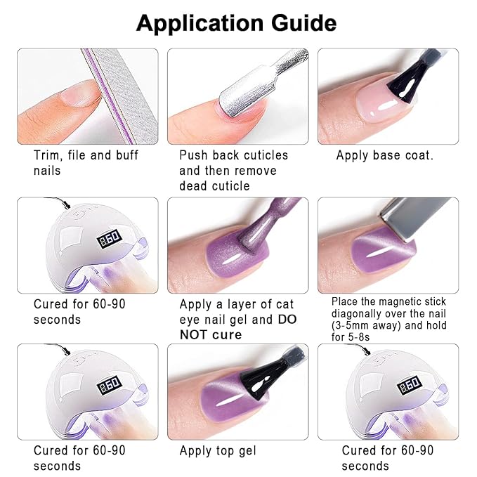 RARJSM Moonlight Mirror Cat Eye Gel Nail Polish Grape Purple Silver White Smoothie Glitter 15ml Ceramic Shimmer Velvet Cateye Gel Polish with Magnetic Stick UV LED Curing Require Soak Off Home Salon