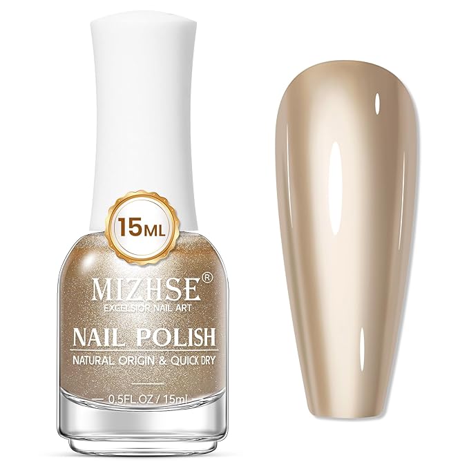 MIZHSE Champagne Mirror Nail Polish, Quick Dry Metallic Nail Polish, Air Dry Fast Chrome Nail Lacquer Bright Color Oil-based Nail Art Manicure DIY Home