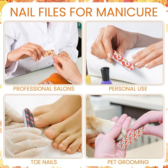 Lasnten 200 Pcs Thanksgiving Mini Nail Files Thanksgiving Gifts for Women Autumn Pumpkin Double Sided Emery Board Nail File Bulk Fall Harvest Pumpkin Manicure Tools for Party Favor Goodie Bag Filling