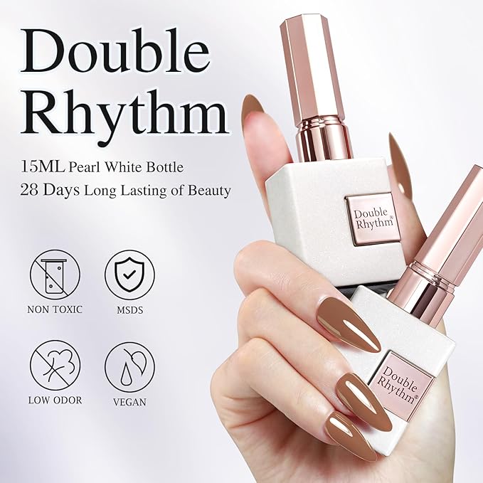 Double Rhythm Gel Polish 15ML Jelly Sheer Pastel Light Milky Color Pearl White Bottle 1 PC 0.5 OZ Full Size Nail Art Salon at Home (Nude Khaki-D1363)