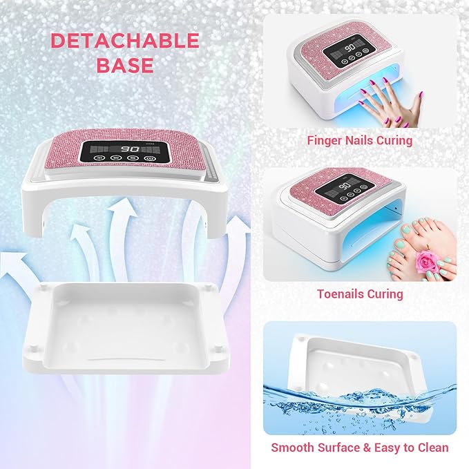 Aedavey Cordless Nail Lamp, Rechargeable UV Nail Lamp for Gel Nails, LED Nail Lamp with 4 Timer Modes, Gel Nail Light Decorate with Sparkling Nail Rhinestones Diamond (Sparkly Pink Diamond)