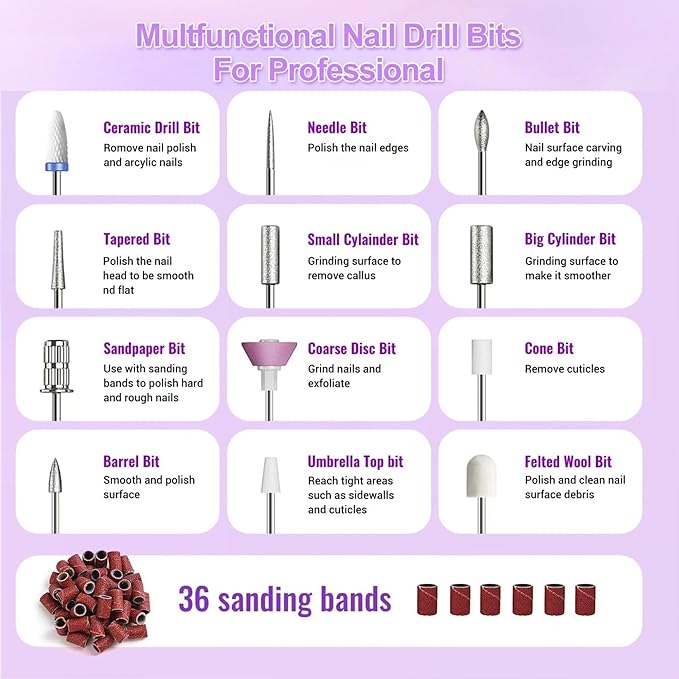 Cordless Electric Nail Drill Professional 3 Speeds Nail Drill Kit for Acrylic Gel Dip, USB Portable Rechargeable 20000 RPM Efile Manicure Pedicure Polishing Shape Tools(Pink)