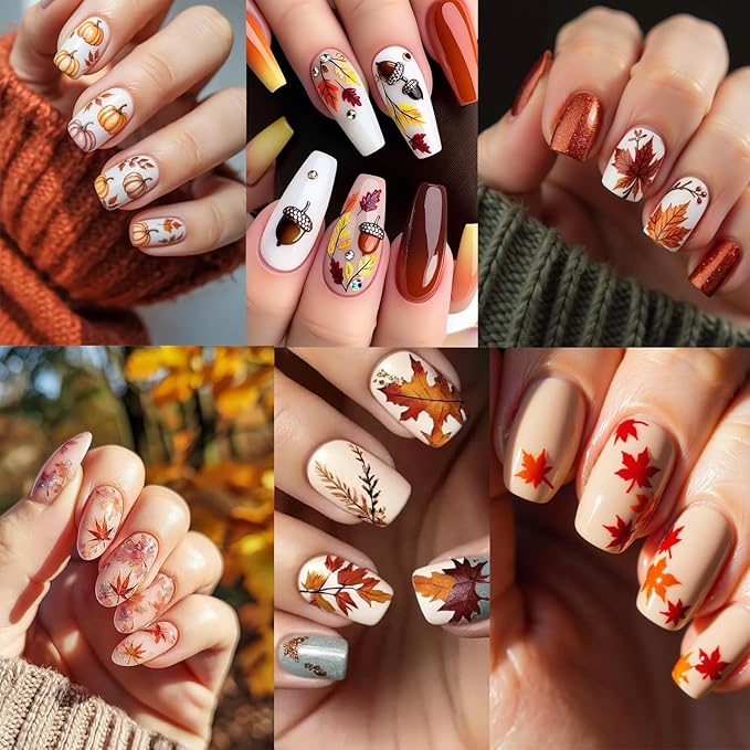 6 Sheets Fall Nail Stickers for Nail Art 3D Self-Adhesive Maple Leaf Nail Art Stickers Autumn Squirrel Pine Cone Pumpkin Nail Decals Thanksgiving Turkey Nail Design Sticker for Women Nails Decoration