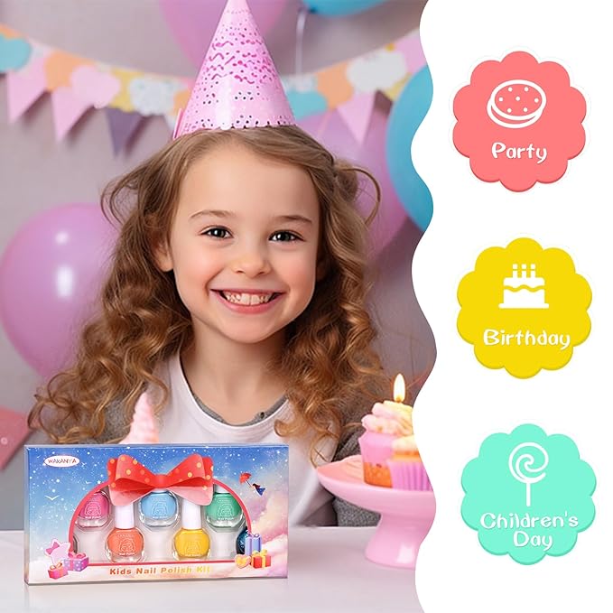 wakaniya Kids Nail Polish for Girls, Mini Nail Polish Set with Clear Non-Toxic Nail Polish Kit, Water-Based Peel-Off Quick Dry Low Odor Nail Polish Set Ages 3+