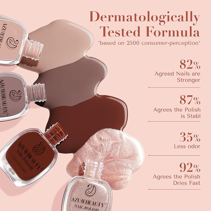 AZUREBEAUTY Nail Polish Set, 4 Colors Nude Brown Skin Glitter Quick Dry Natural Nail Lacquer Strengthening Treatment Kit with Top Coat DIY Salon at Home