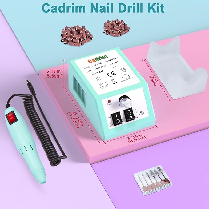 Cadrim 20000RPM Electric Nail Drill Machine Professional Electric Nail File Manicure Pedicure Nail Drill Kit with 156pcs Sanding Bands Remover Polisher Gel Acrylic Nails for Salon Home,Green