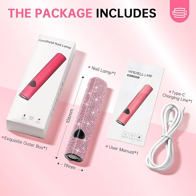 UV Light for Gel Nails, Handheld UV Nail Lamp, Portable LED Nail Lamp, Mini Nail Dryer, USB Nail Light for Fast Curing, Pink