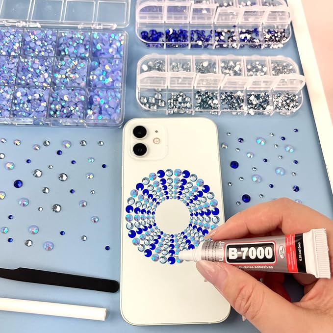 ASTARON Blue Resin Rhinestones for Crafting, 2mm-6mm Mixed Flatback Resin Gemstones for Crafts Gems Bulk Jelly AB Bedazzling Diamonds with Glue for Nails, Tumblers, Mugs Decoration