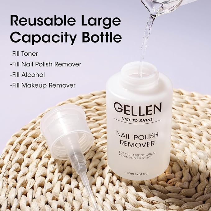Gellen Nail Polish Remover, Non Acetone Nail Polish Removal for Regular Nail Polishes, Jasmine Scent Healthy Nail Polish Remover with Easy Push-down Pump, 6.09 Fl Oz