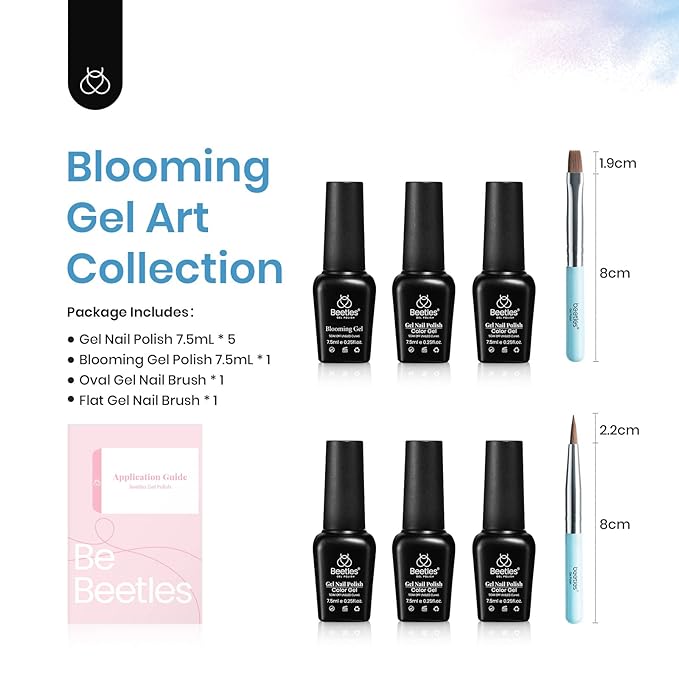 Beetles Christmas Gel Nail Polish with Blooming Gel, 5 Colors Neon Pink Green Blue Purple Yellow Nail Polish Clear Blooming Polish for Spreading Effect with 2 Nail Art Brushes Nail Art Set for Women