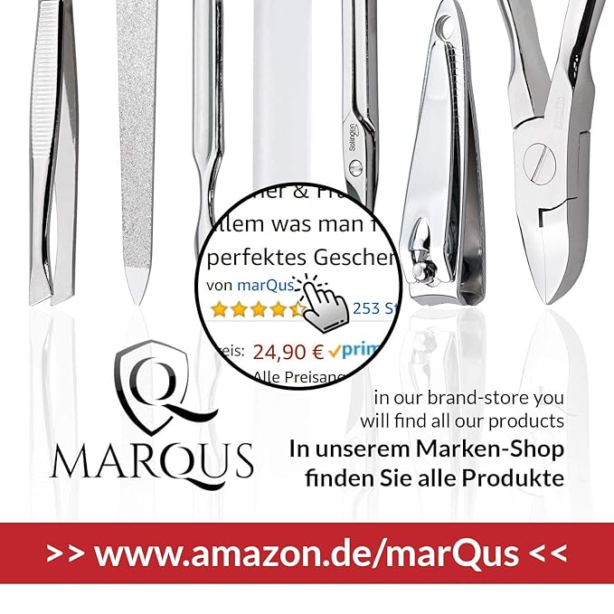 MarQus Manicure Set Men and Women - Nail Care Kit for Men and Women - Solingen Manicure Set made in Germany (except for Czech Glass Nail File and Clippers) - Manicure Kit Solingen