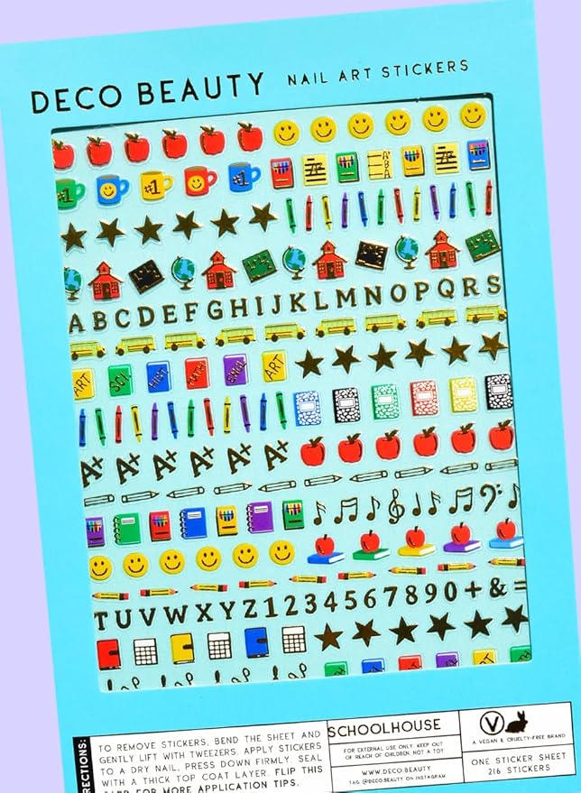 Deco Beauty Schoolhouse Nail Stickers - Lightweight & Easy-to-Apply Nail Art with Trendy Designs - Durable & Long-Lasting Nail Stickers for Women, Ideal for DIY Manicures & Salon-Quality Nails
