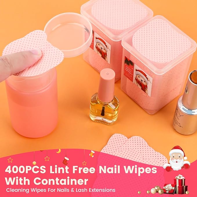 400PCS Lint Free Nail Wipes With Dispenser - Gel Nail Polish Remover Wipes With 100% Pure Acetone Dispenser,No Lint Wipe With 1PCS 120ml Acetone Pump Empty Bottle Nail Supplies