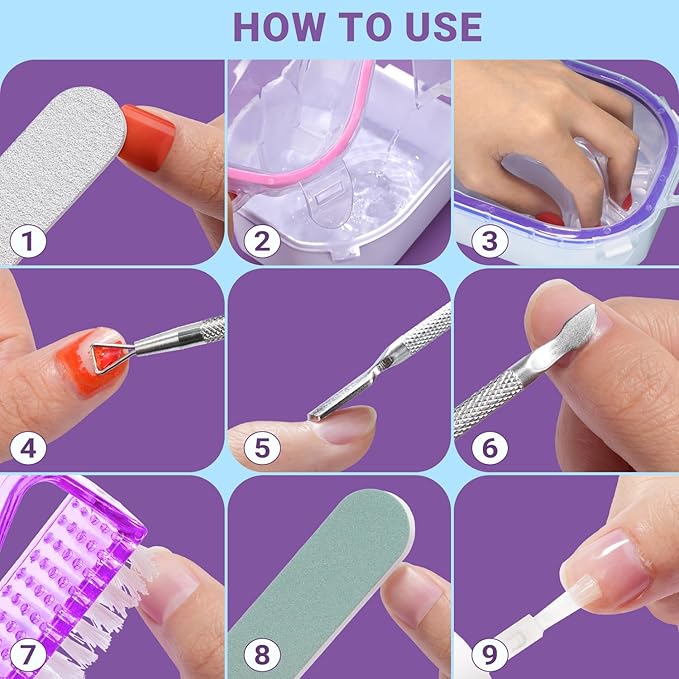TsMADDTs 12PCS Nail Soaking Bowl Acetone Gel Polish Remover Kit with 2PCS Soak Off Bowls Manicure Bowls for Hands, Cuticle Remover Tools, Cuticle Oil, Files, Buffers, Brush, Dip Removal Kit