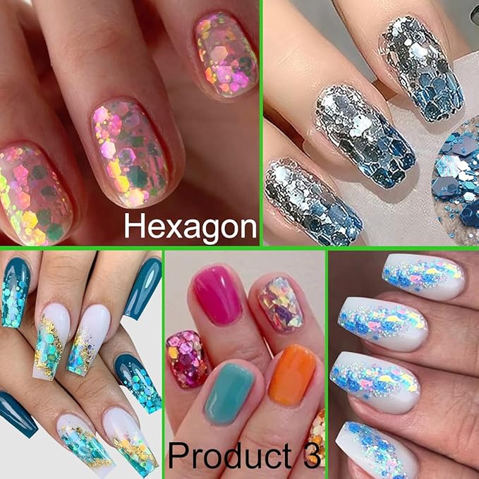 3 Boxes 36 Grids Holographic Nail Art Sequins Mermaid Hexagon Round Square Nail Glitter Decoration,DIY Chunky Holographic Supplies 3D Laser Flakes Sparkly Acrylic