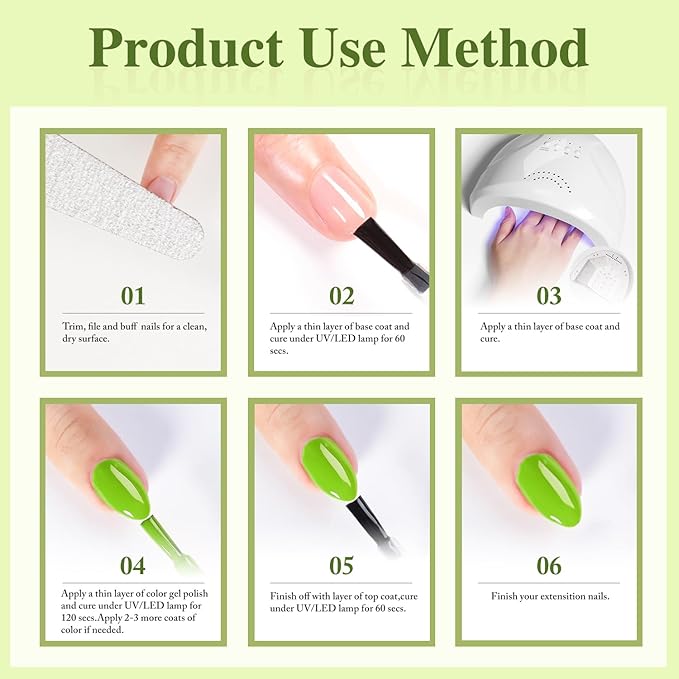 Double Rhythm Gel Nail Polish Set of 6 Colors Baby Light Pastel Milky Nail Polish Starter Kit Art DIY Salon Home (Sage Dark Deep Lime Green Olive,Kit 18)