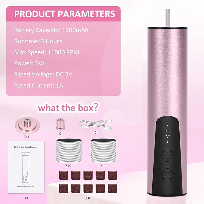 Electric Callus Remover for Feet, 6-Speed Pedicure Tool with 2-in-1 Rechargeable Foot File Callus Remover with USB Charging & 3 Types of Sandpaper, Dead Skin Remover for Dry Cracked Heels (Pink)