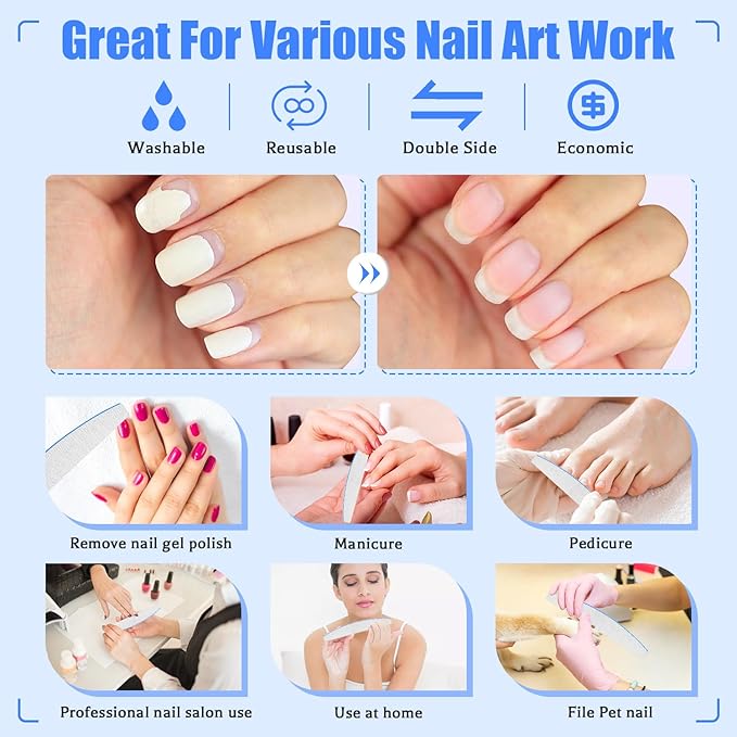 12 PCS Professional Nail File, 240/240 Grit Nail Files for Natural Nails Emery Boards Nail File Doubled Sides Washable Fine Grit Nail File Manicure Tools for Home and Salon Use