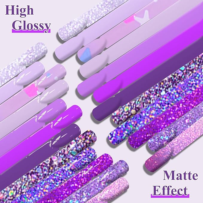 MEET ACROSS 12PCS Gel Nail Polish Set, 12 Colors Gel Nail Kit Art Design Soak Off UV LED,Nail Art Design Gifts for Women (Purple, 12PCS)