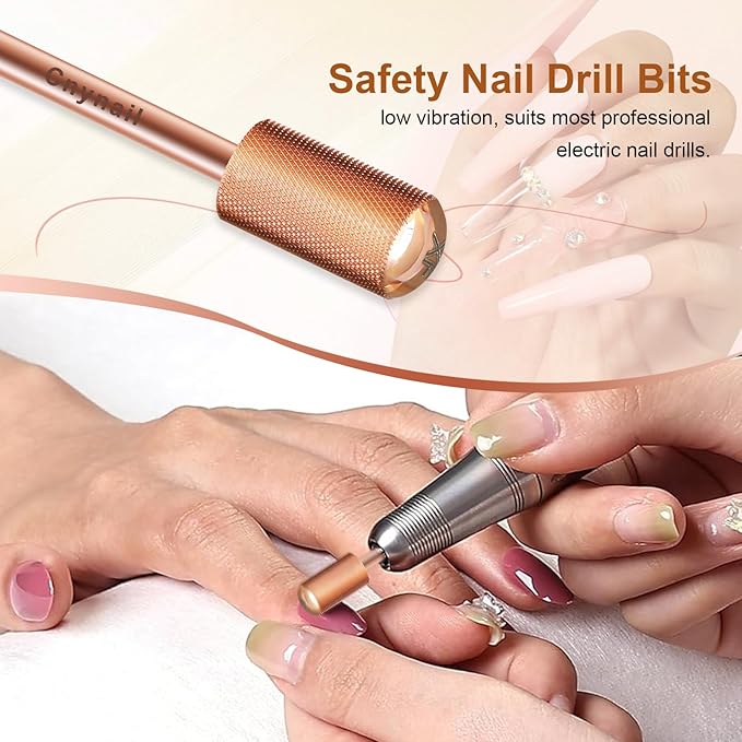 3/32" Large Barrel Smooth Round Top Tungsten Carbide Nail Drill Bit Safety Bit for Gel & Acrylic Removal, 2-Way Rotating Efile Tip, Salon Electric File Accessory (XF Grit, Rose Gold)