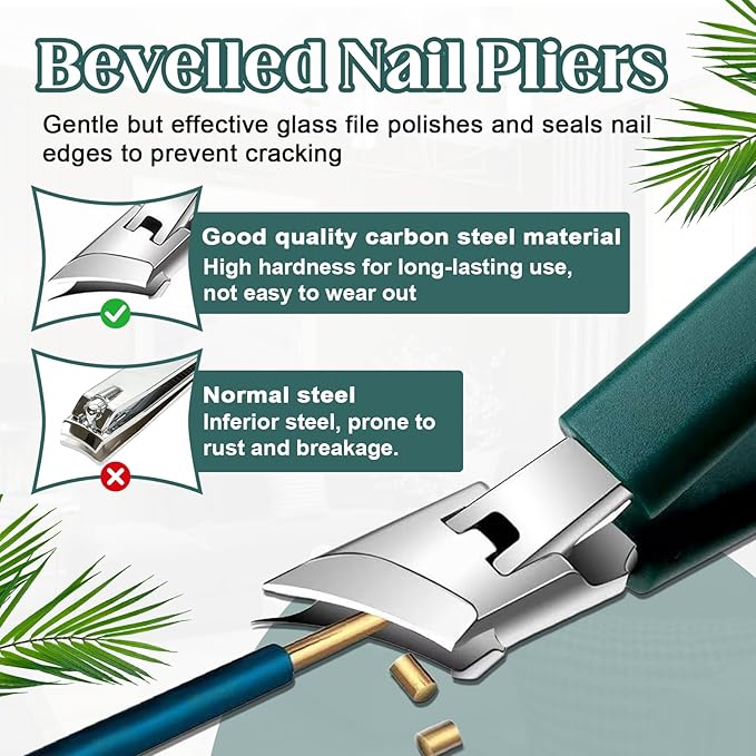 3 Piece Green Eagle Beak Nail Clipper Set, Wide Jaw Opening Anti-Splash Slanted Nail Clipper for Men Women