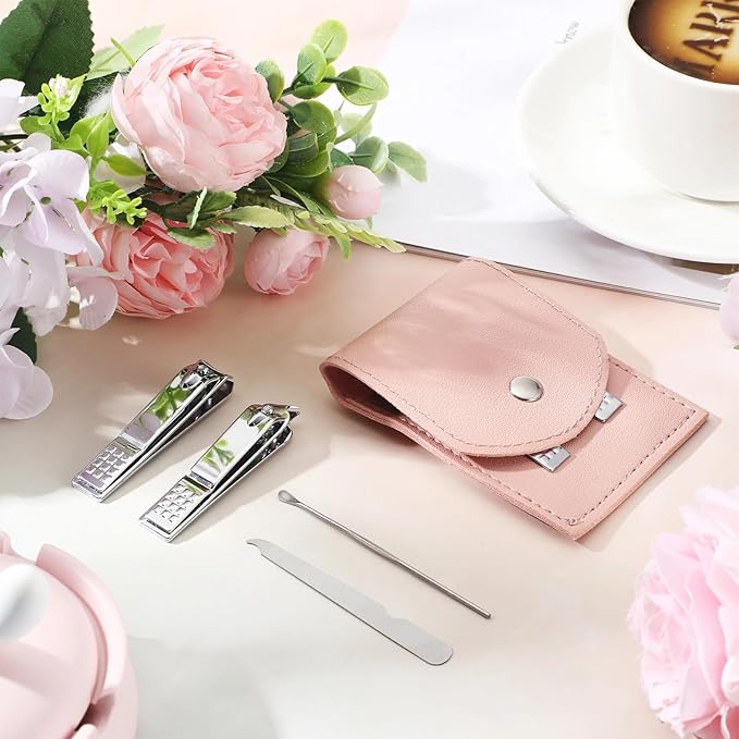Geosar 12 Sets Manicure Set Nail Clippers Pedicure Kit Stainless Steel Professional Pedicure Set Grooming Kits Nail Care Tools with Luxurious Travel Case for Nail Care(Pink)