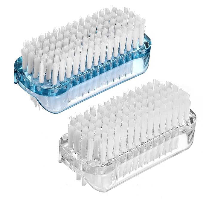 2PCS Two Sided Nail Brush, Soft and Stiff Bristles for Cleaning Under Nails and Fingernails, Durable Nylon PP Scrub Fingernail Brushes with Non Slip Grip, Nail Brushes Portable for Men Women