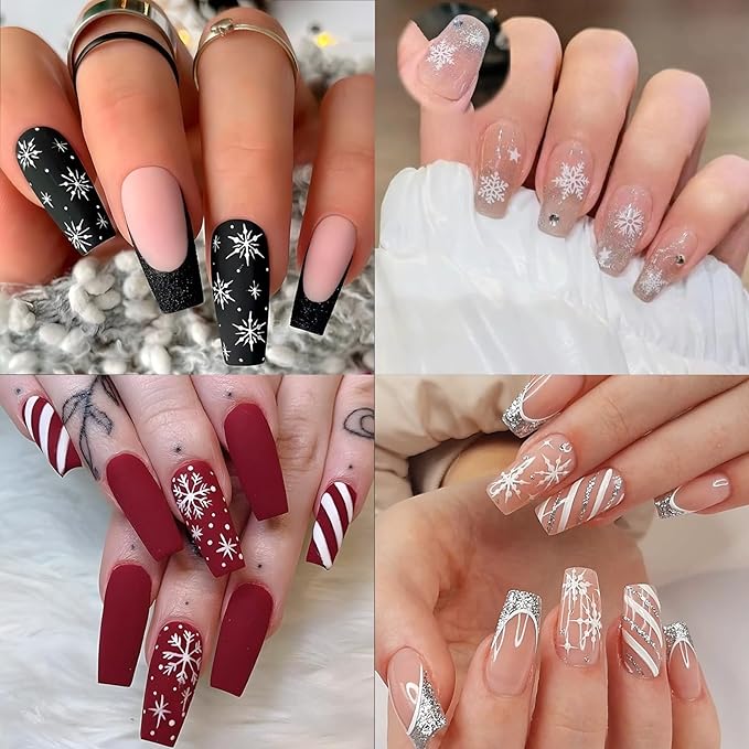 30 Sheets Christmas Nail Art Stickers 3D Self-Adhesive White Snowflake Nail Decals Winter Xmas Elk Snowman Designs Nail Supplies Christmas Cute Nail Decoration for Women Manicure Accessories
