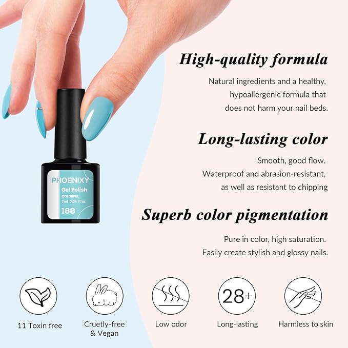 PHOENIXY Gel Nail Polish Kit with U V Light 48W, 56 Pcs 108 Effects Gel Nail Polish Kit Base Matte Glitter Top Coat Manicure Nail Set Gifts for Women