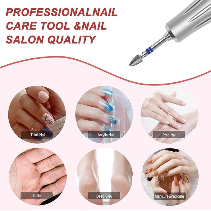 Diamond Nail Drill Bits Pro Cuticle Drill Bit Nail Buffer Bit Russian Electric Bits for Under Nail Dead Skin Cleaning Cuticle Remove Nail Art Design Manicure and Pedicure (Medium)