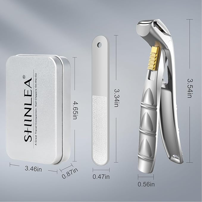 Nail Clippers for Seniors Thick Toenails, Professional Fingernail Toenail Clippers with Catcher, Sharp Wide Opening and Long Handle Nail Cutter Set for Men Women, Silver