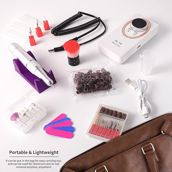 Electric Nail File for Acrylic Nail Kit, 45000RPM Electric Nail Drill Professional Manicure Pedicure Set with Nail Drill Kit Bits, Efile Cordless for Manicure