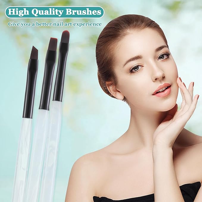 3PCS Nail Clean Up Brushes for OPI Nail Polish Remover, Brushes for Cleaning Polish Mistakes on the Cuticles, Acetone Resistant Nail Brushes for Nail Art and Designs(Jade Clear NEW)