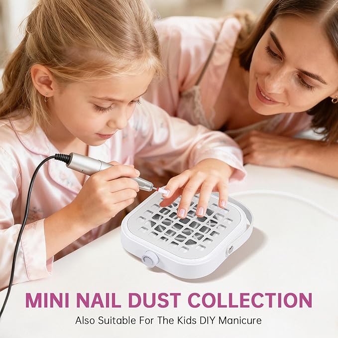 Nail Dust Collector, Compact 6000RPM Powerful Vacuum Fan Vent Dust Collector Extractor Dust Suction Machine for Acrylic Nails Polishing, White