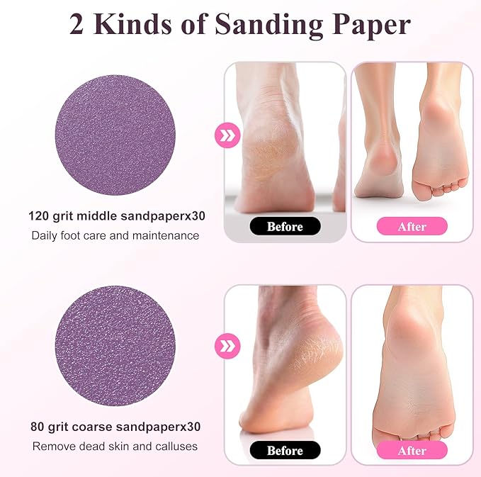 60pcs Replaceable Sanding Paper, Replacement Sandpaper Refill Discs for Electric Foot File Callus Remover (Replaceable Sanding Paper Purple)