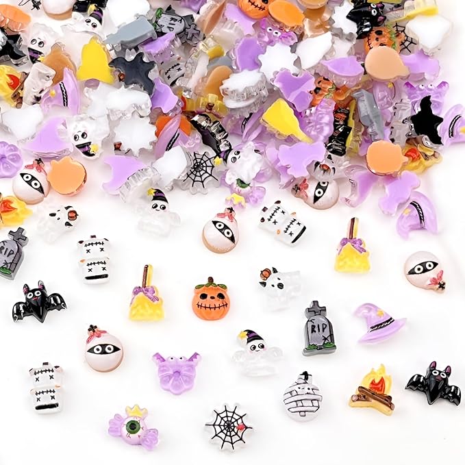 56Pcs Halloween Nail Charms 3D Resin Halloween Nail Art Charms Pumpkin Hat Bat Spider Web Nail Art Supplies for Acrylic Nails Halloween Nail Art Accessories for Women and Girls